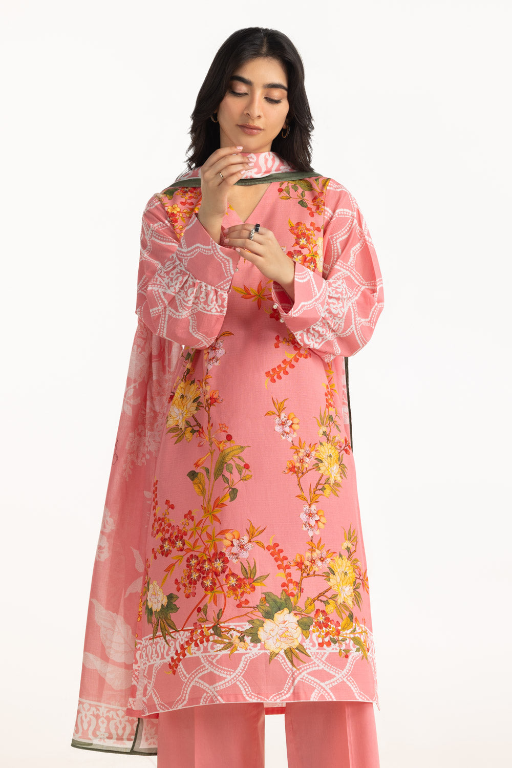 3Pc Dobby Printed Suit