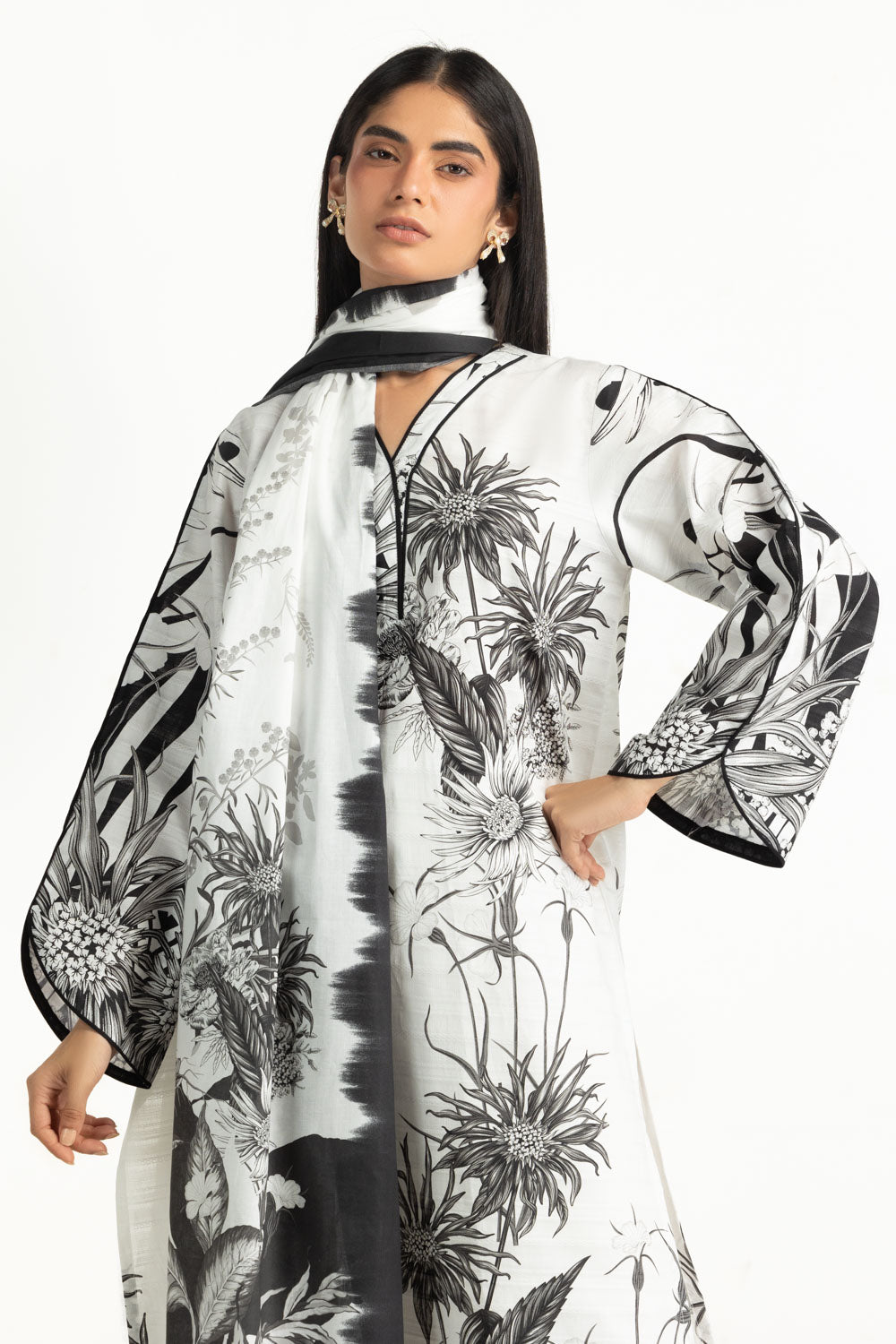 3Pc Dobby Printed Suit