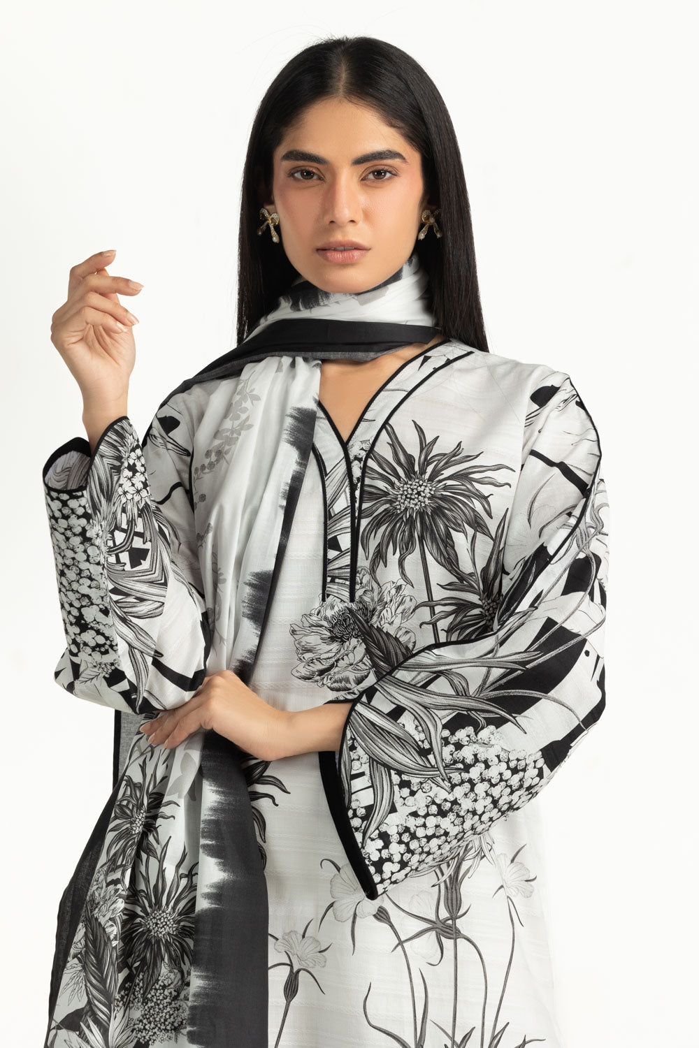 3Pc Dobby Printed Suit