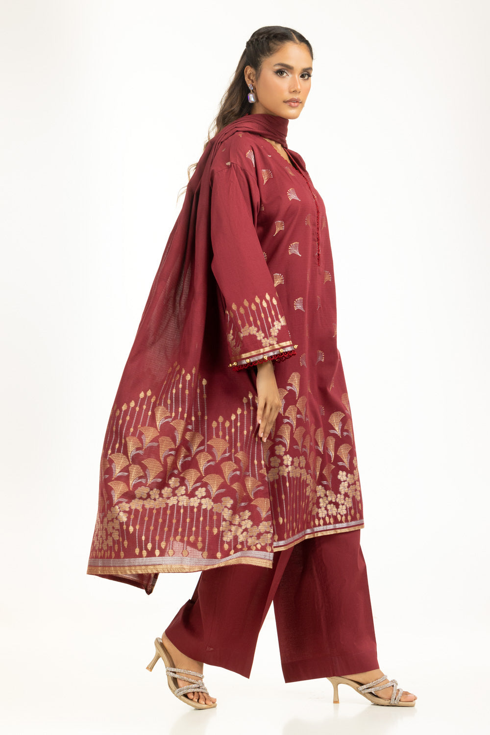 3Pc Doria Lawn Jacquard Suit