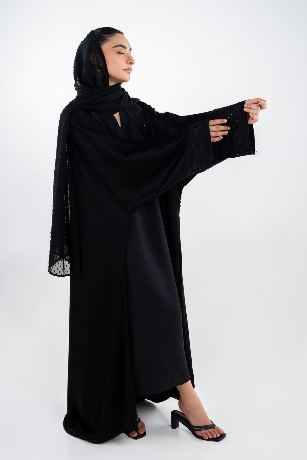 3Pc Georgette Embroidered Abaya