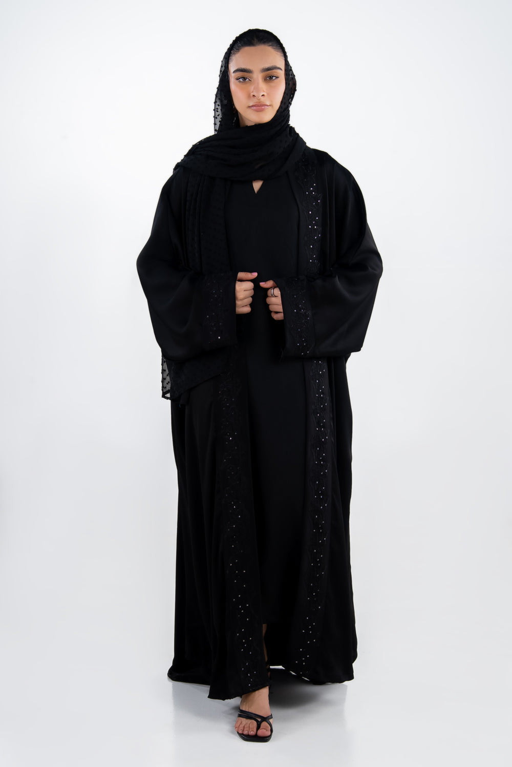 3Pc Georgette Embroidered Abaya