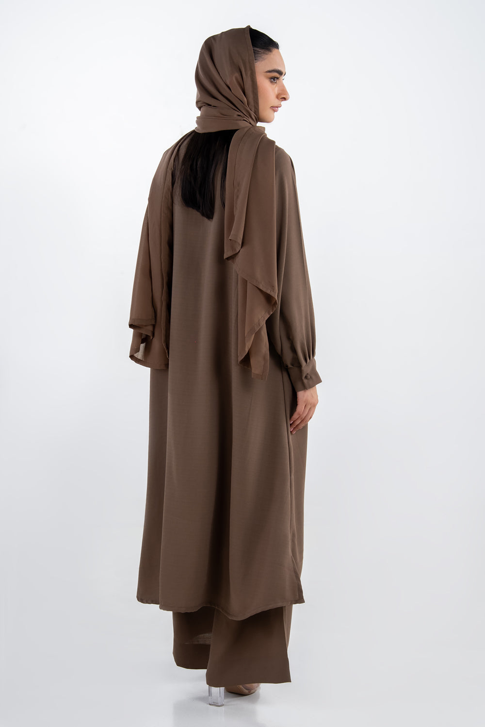 3Pc Georgette Slub Abaya And Trouser With Scarf