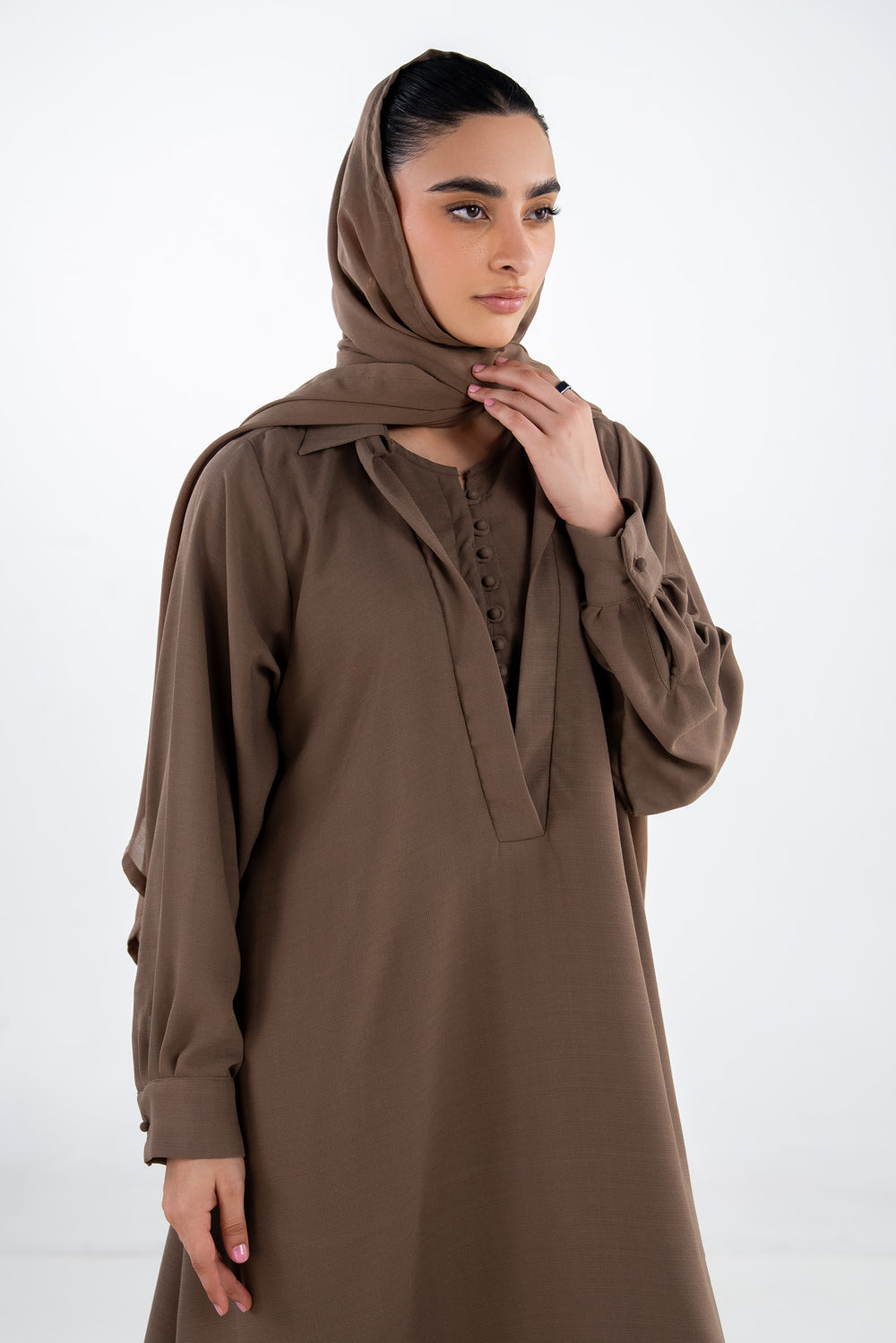 3Pc Georgette Slub Abaya And Trouser With Scarf