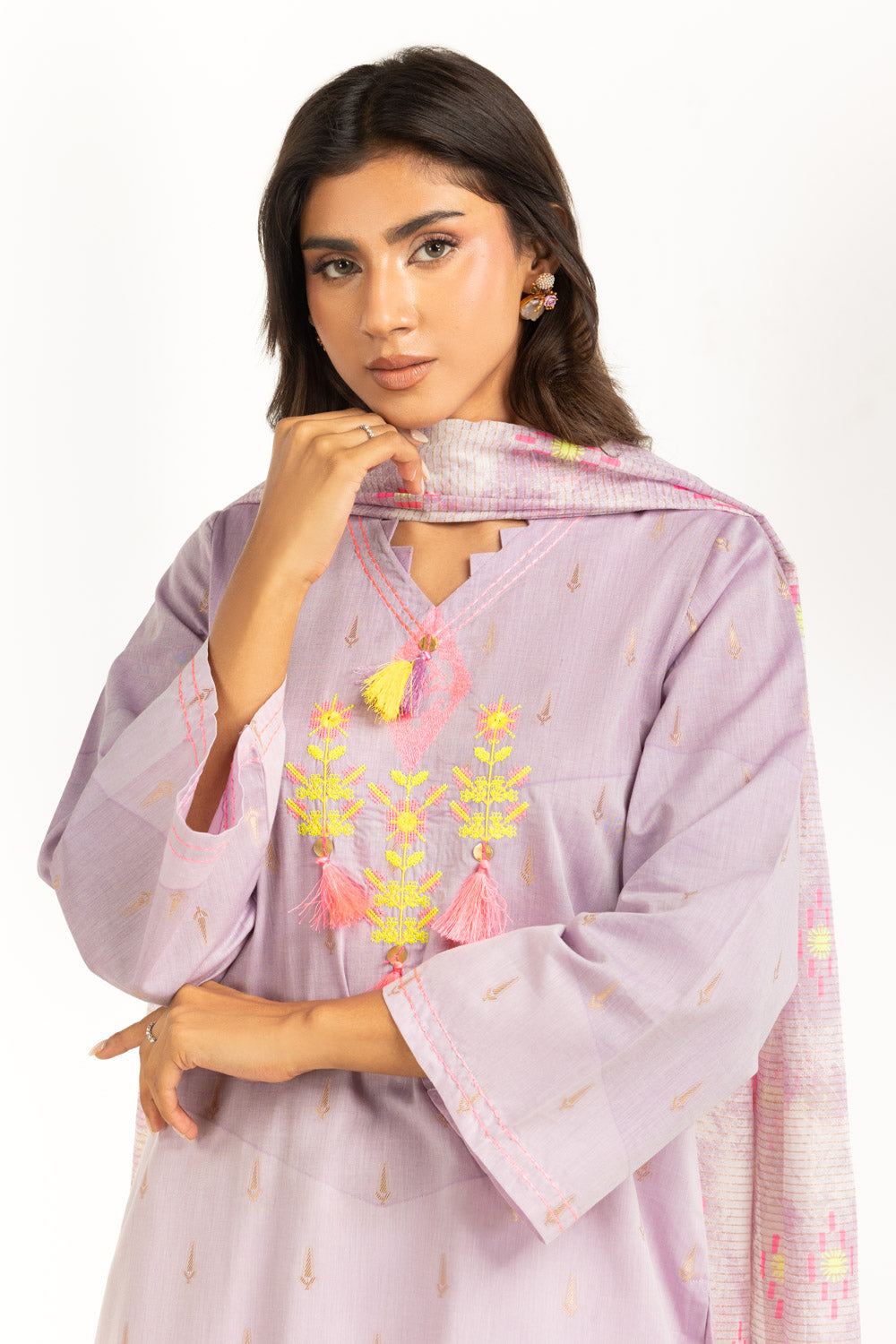 3Pc Jacquard Embroidered Suit