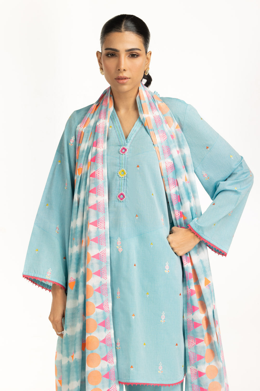 3Pc Jacquard Embroidered Suit