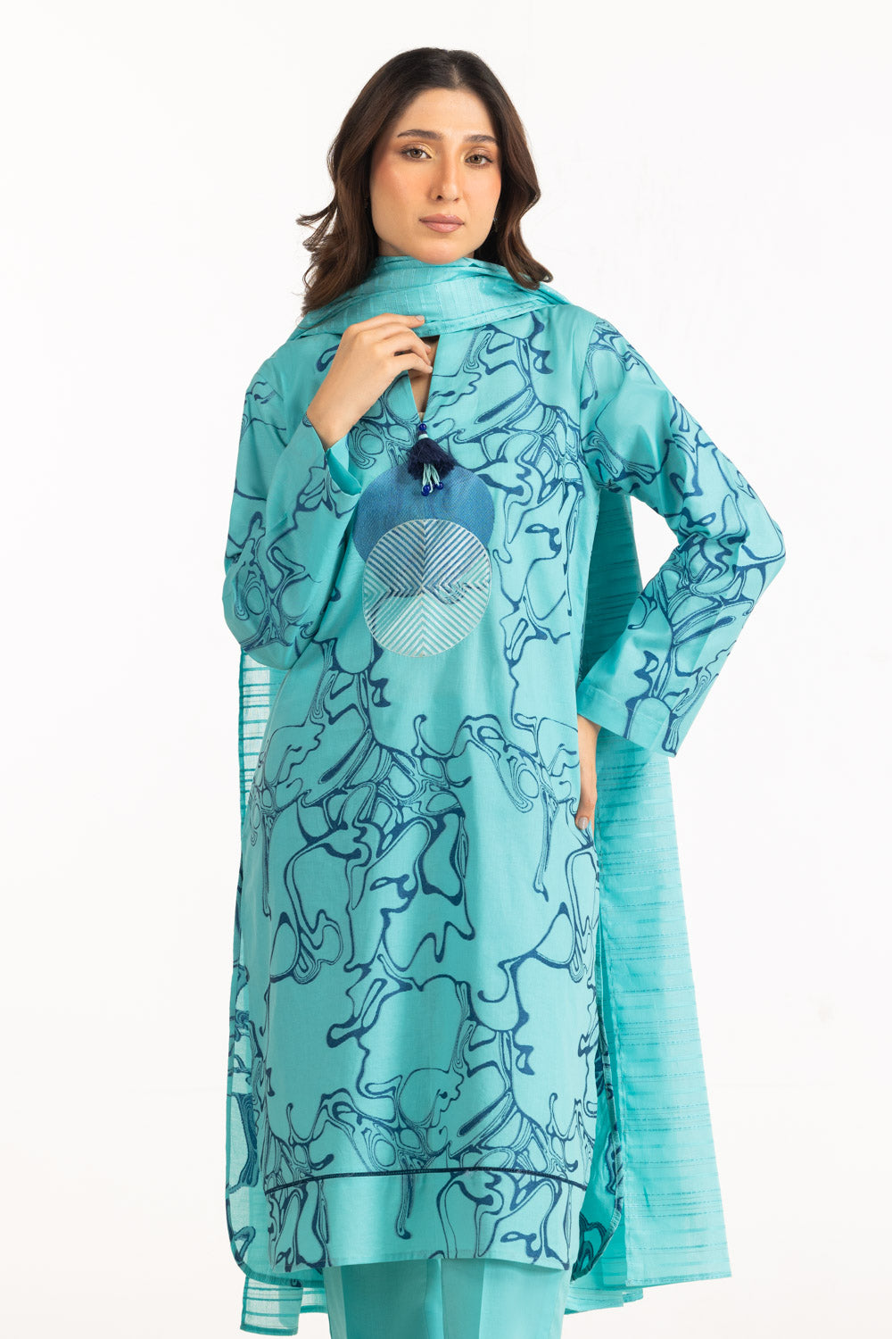 3Pc Jacquard Embroidered Suit