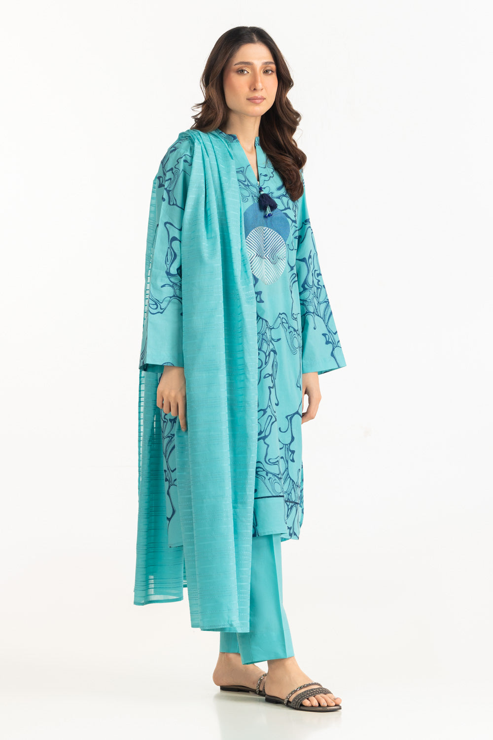 3Pc Jacquard Embroidered Suit