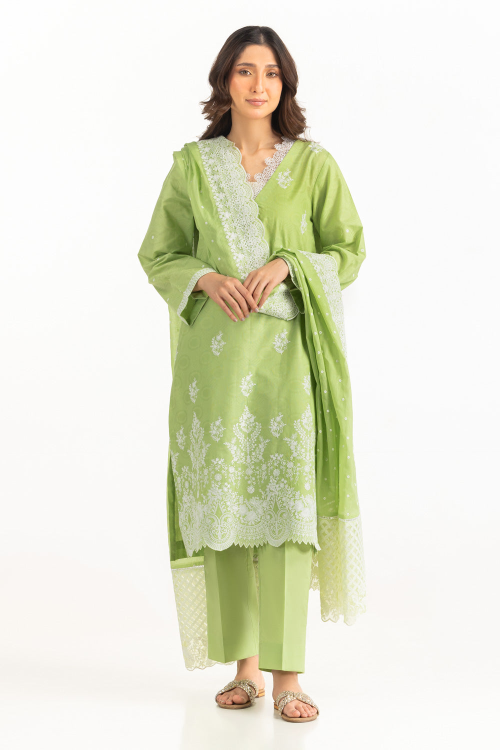 3Pc Jacquard Embroidered Suit