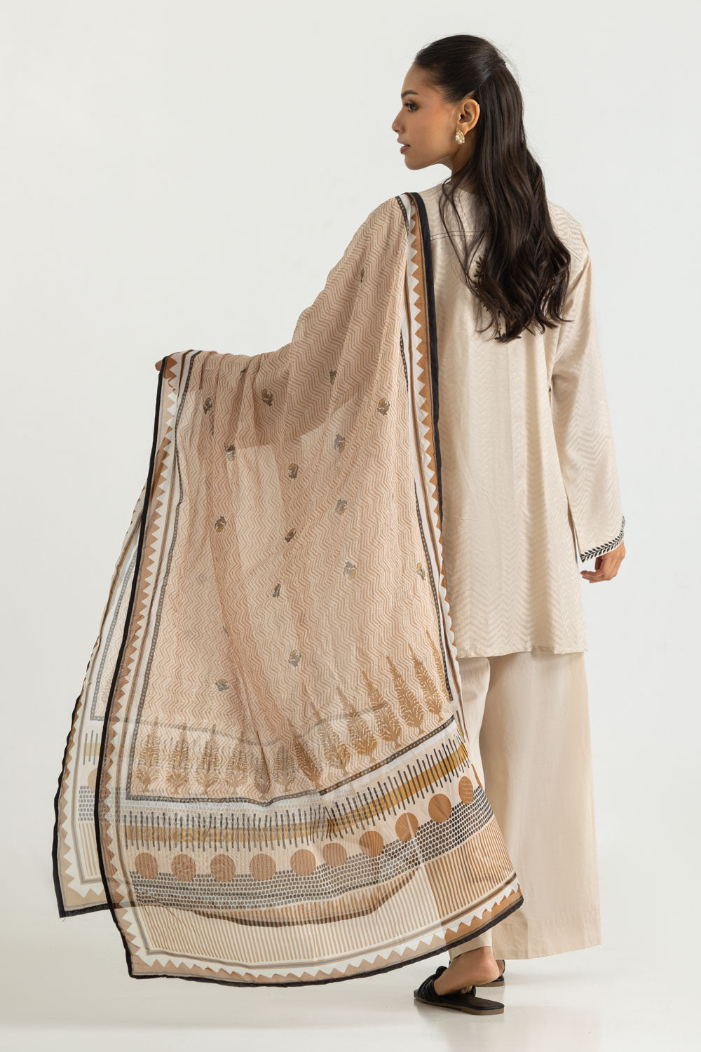 3PC Jacquard Embroidered Suit With Printed