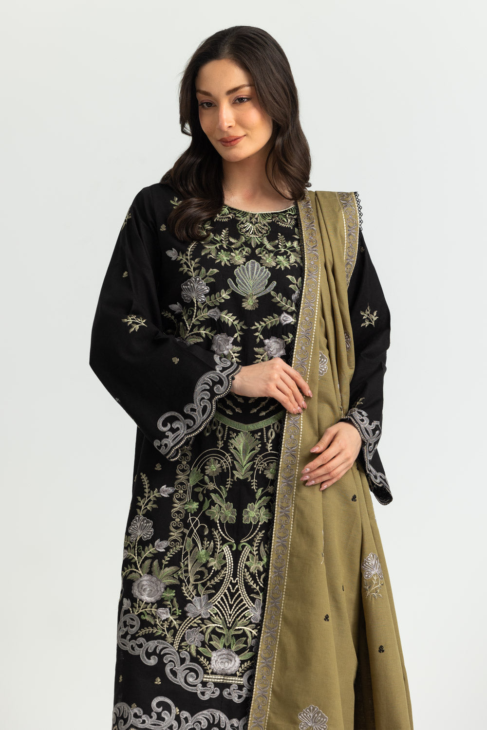 3PC Khaddar Slub Embroidered Suit