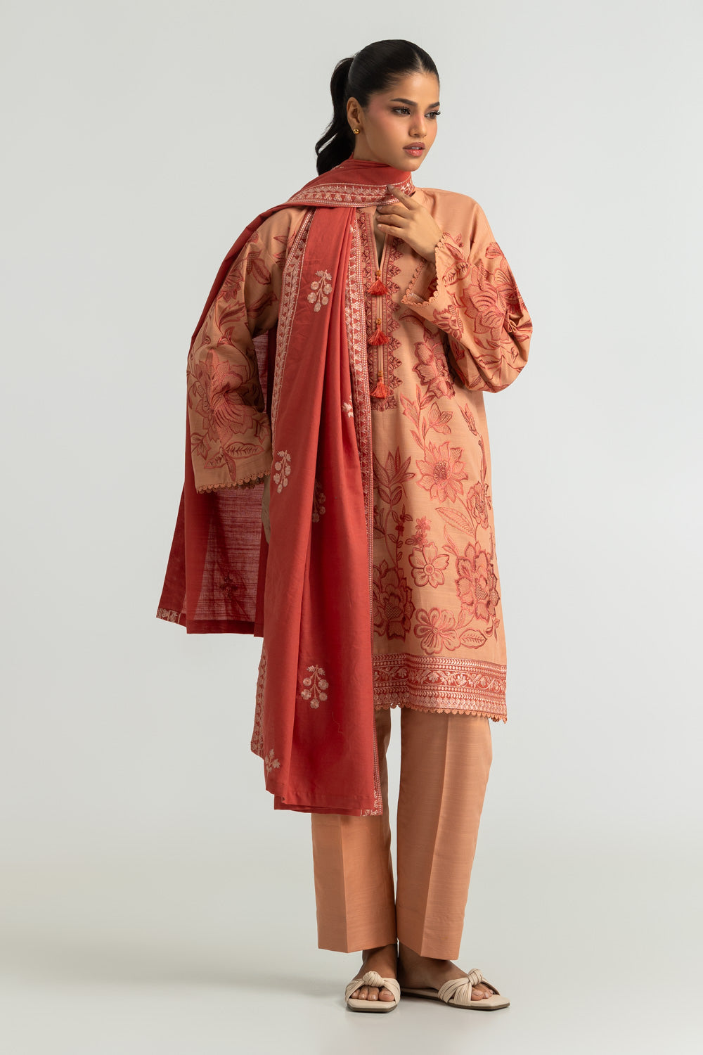 3PC Khaddar Slub Embroidered Suit