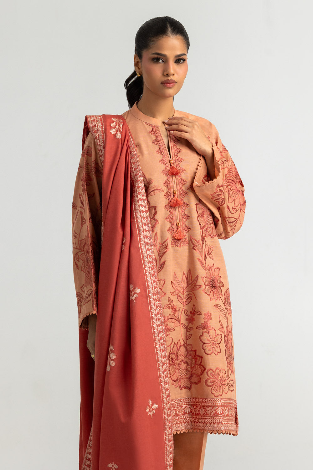 3PC Khaddar Slub Embroidered Suit