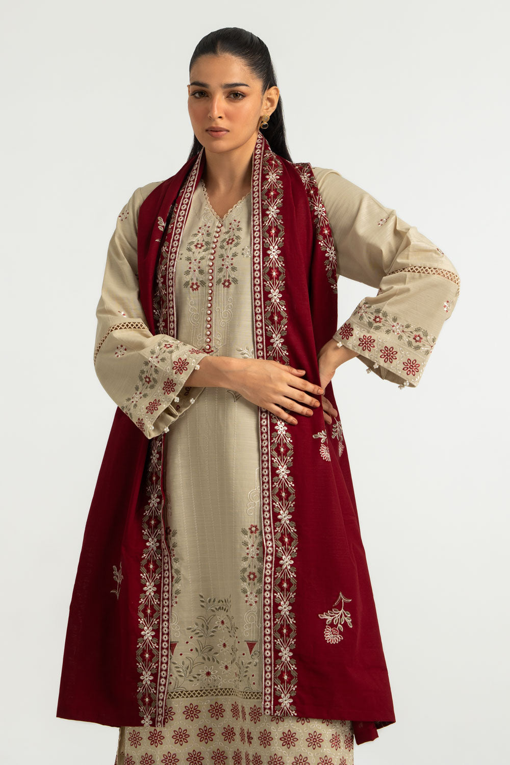 3PC Khaddar Slub Embroidered Suit
