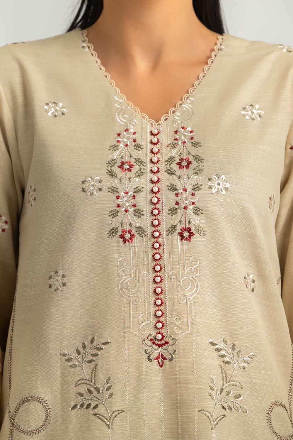 3PC Khaddar Slub Embroidered Suit