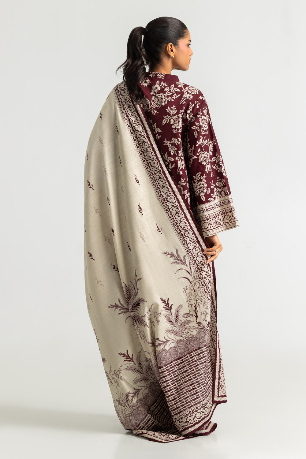 3PC Khaddar Slub Embroidered Suit With Printed