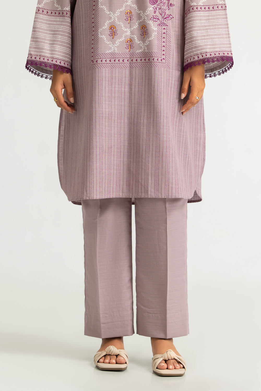 3PC Khaddar Slub Gold Printed Suit