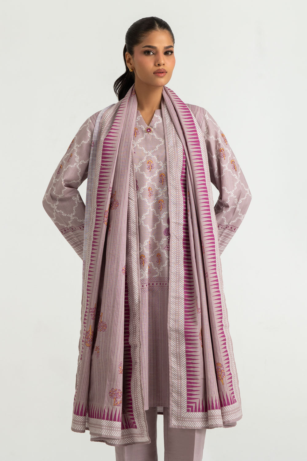 3PC Khaddar Slub Gold Printed Suit