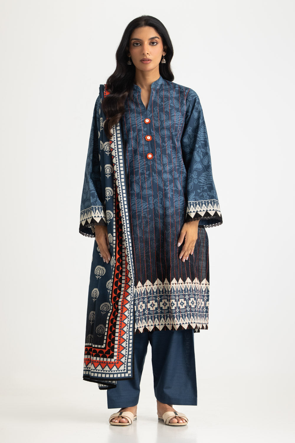 3PC Khaddar Slub Printed Suit