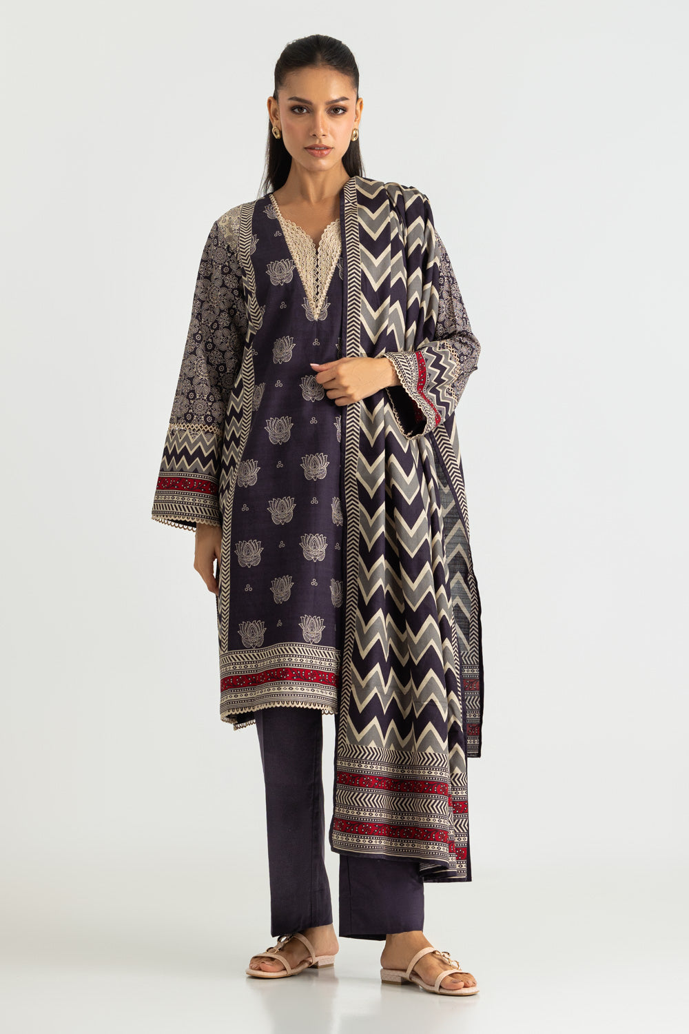 3PC Khaddar Slub Printed Suit