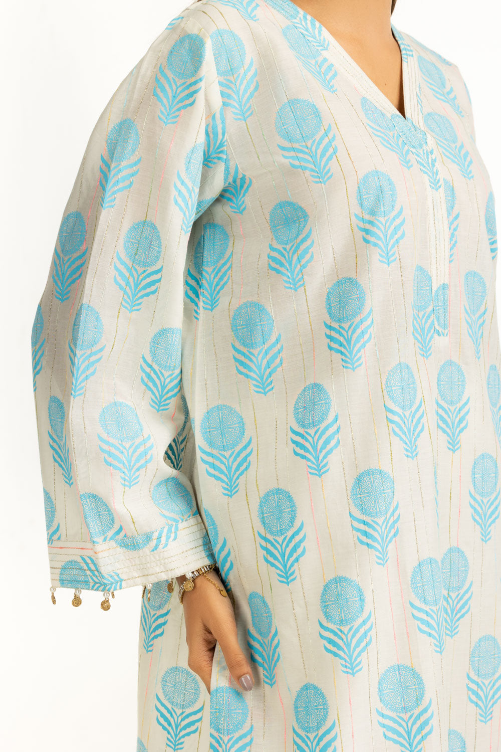 3PC Lacquer Printed Slub Yarn Suit