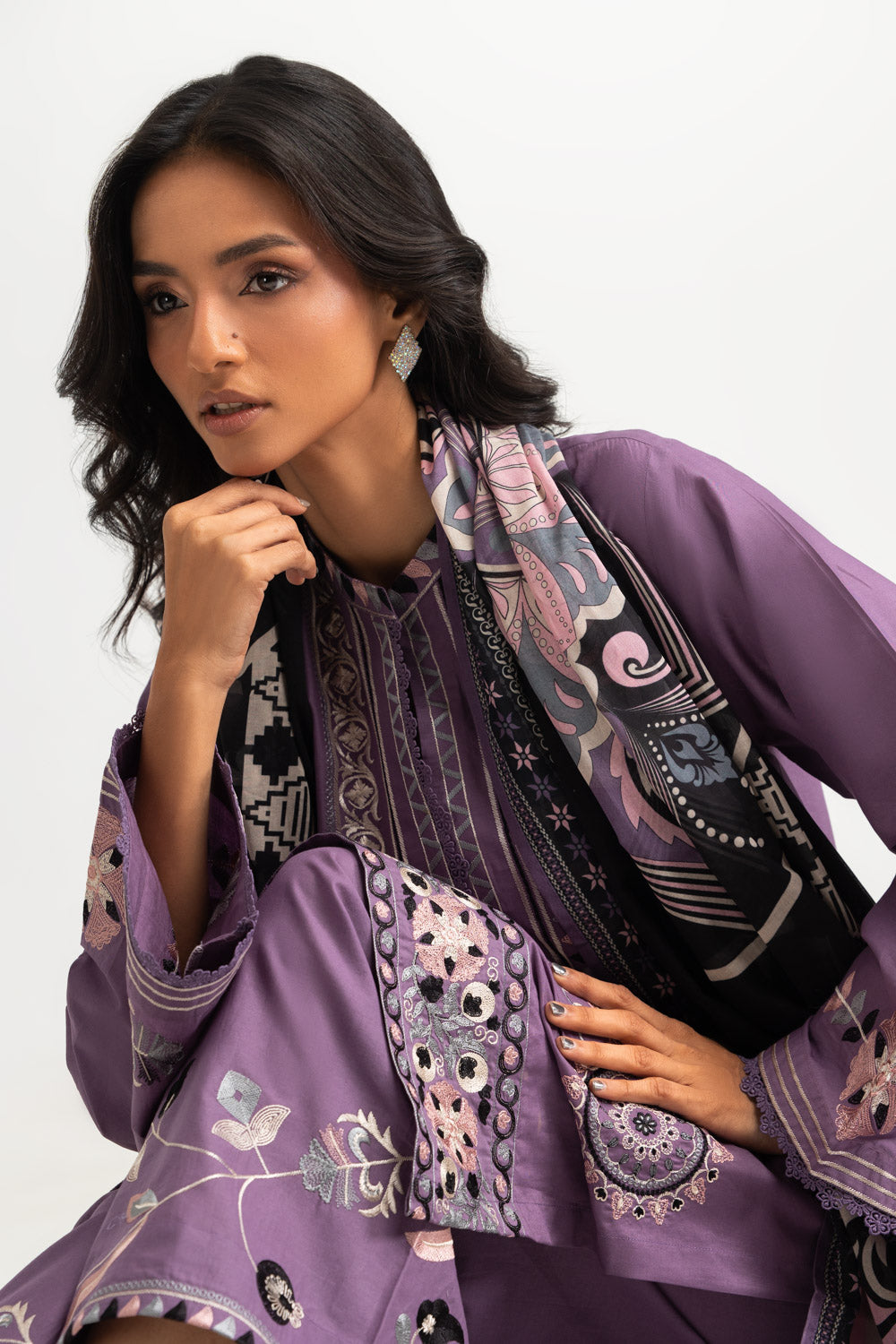 3PC Lawn Embroidered Suit With Printed Dupatta