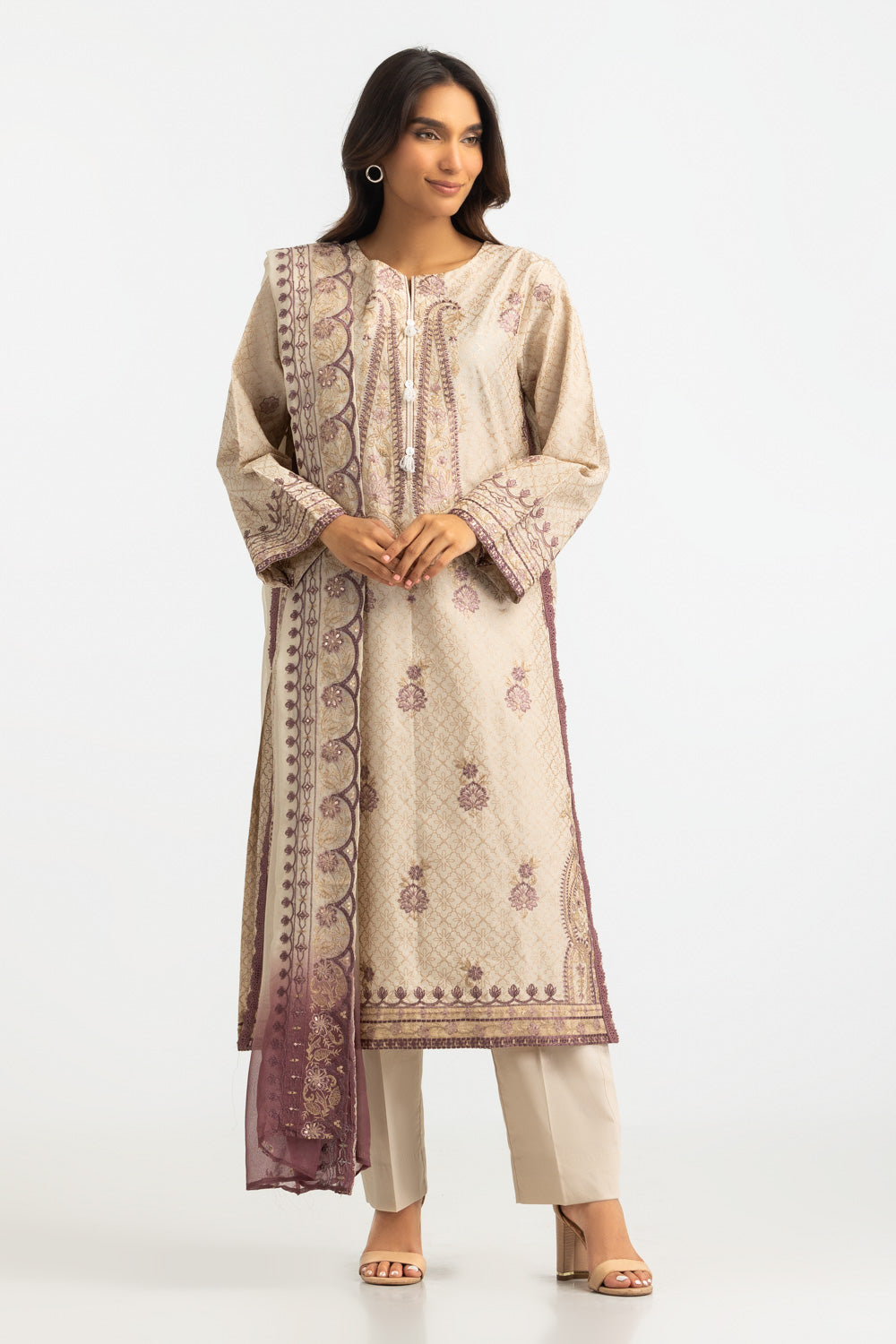 3Pc Lawn Glitter Printed Suit With Embroidered