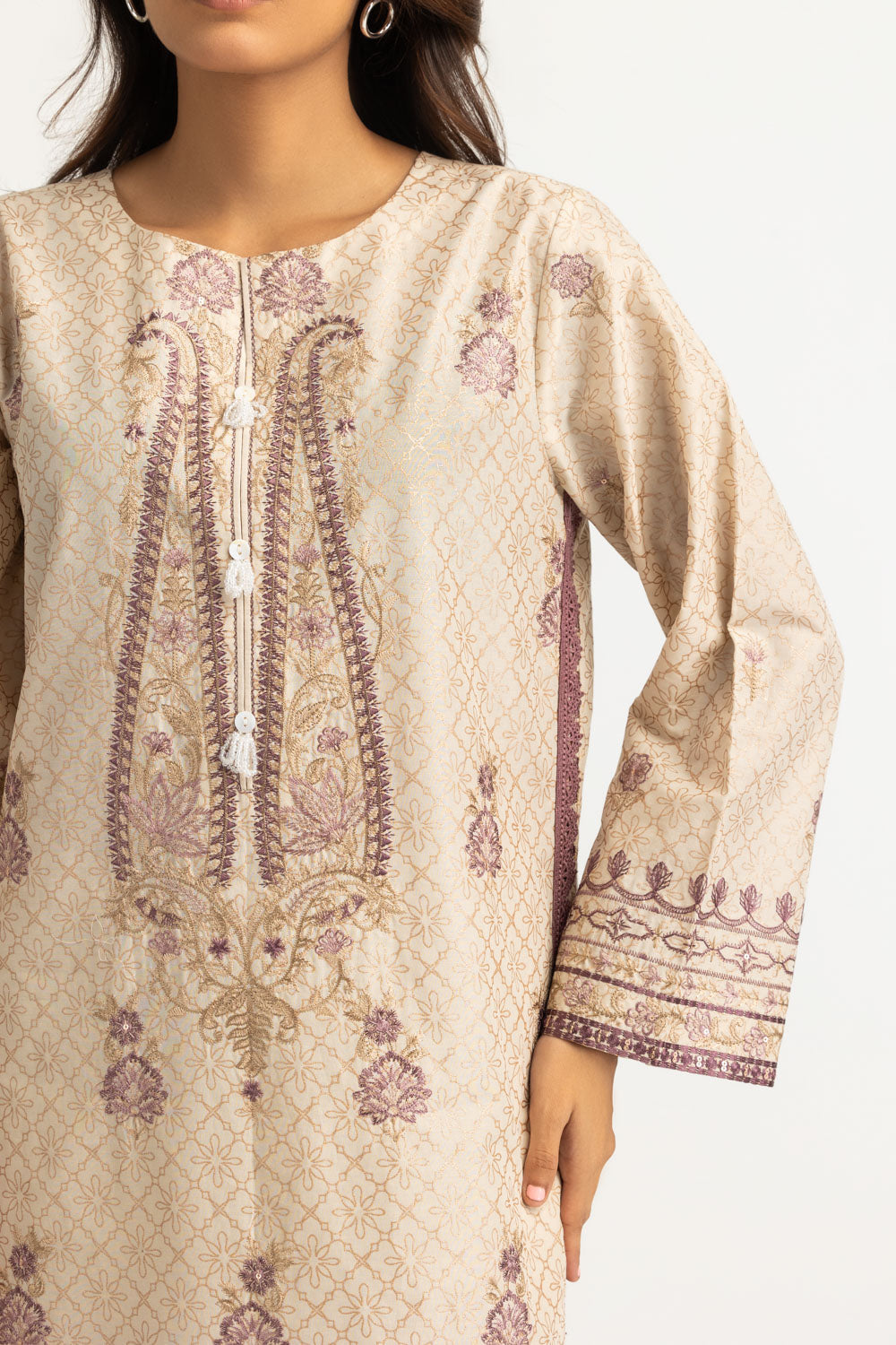 3Pc Lawn Glitter Printed Suit With Embroidered