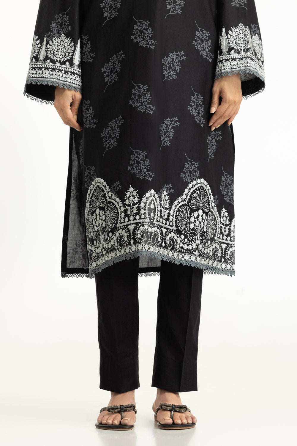 3PC Lawn Lacquer Printed Suit With Embroidered