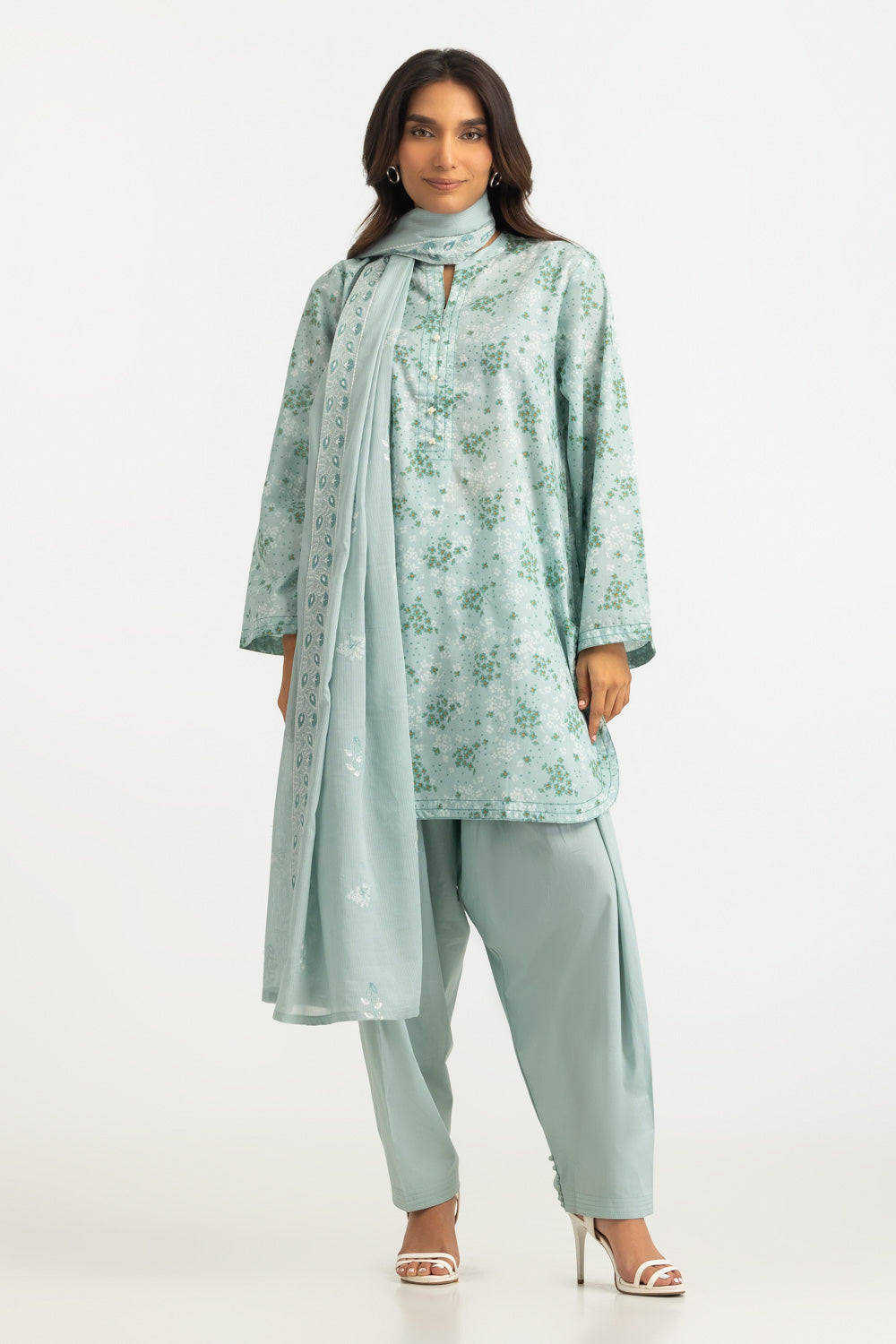 3Pc Lawn Printed Suit With Embroidered Dupatta