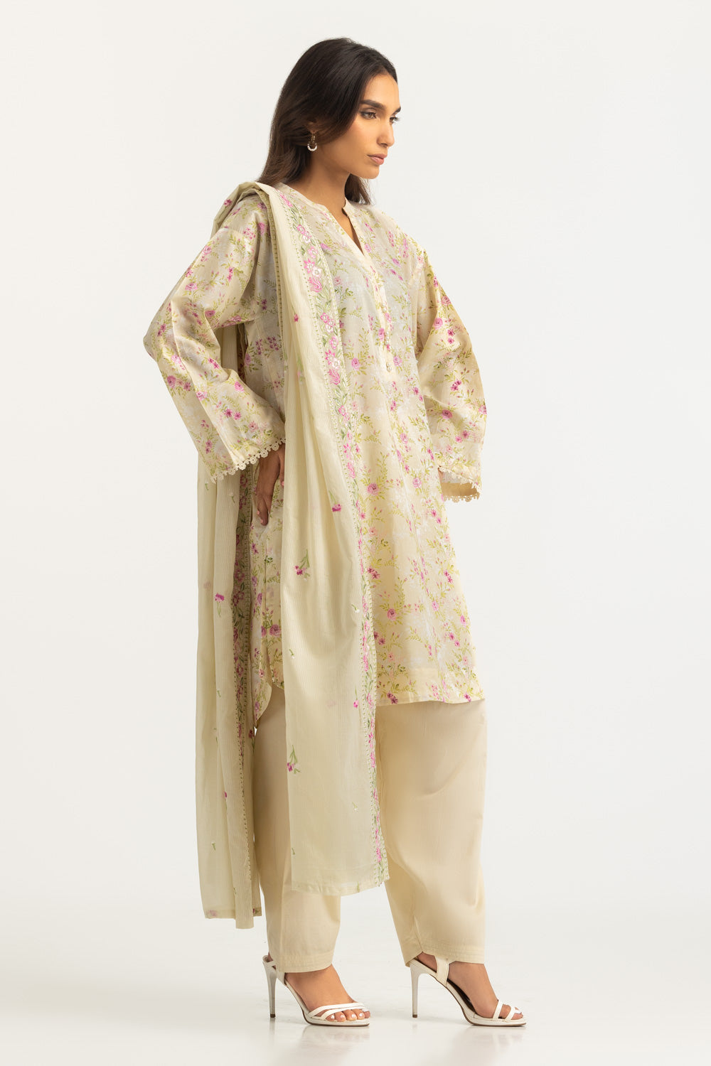 3Pc Lawn Printed Suit With Embroidered Dupatta