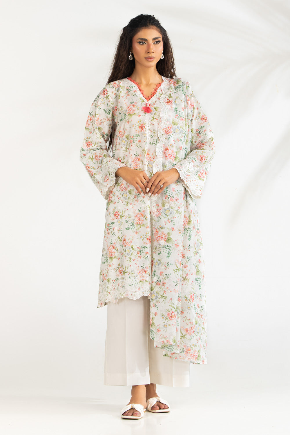 3Pc Lawn Printed Suit With Embroidered