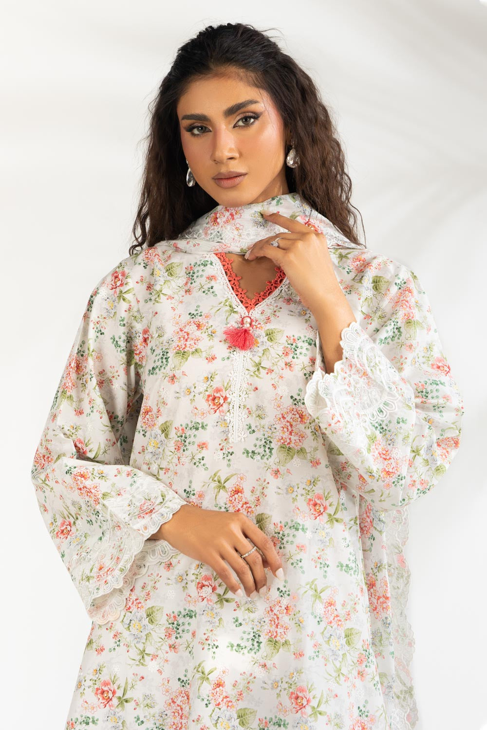 3Pc Lawn Printed Suit With Embroidered