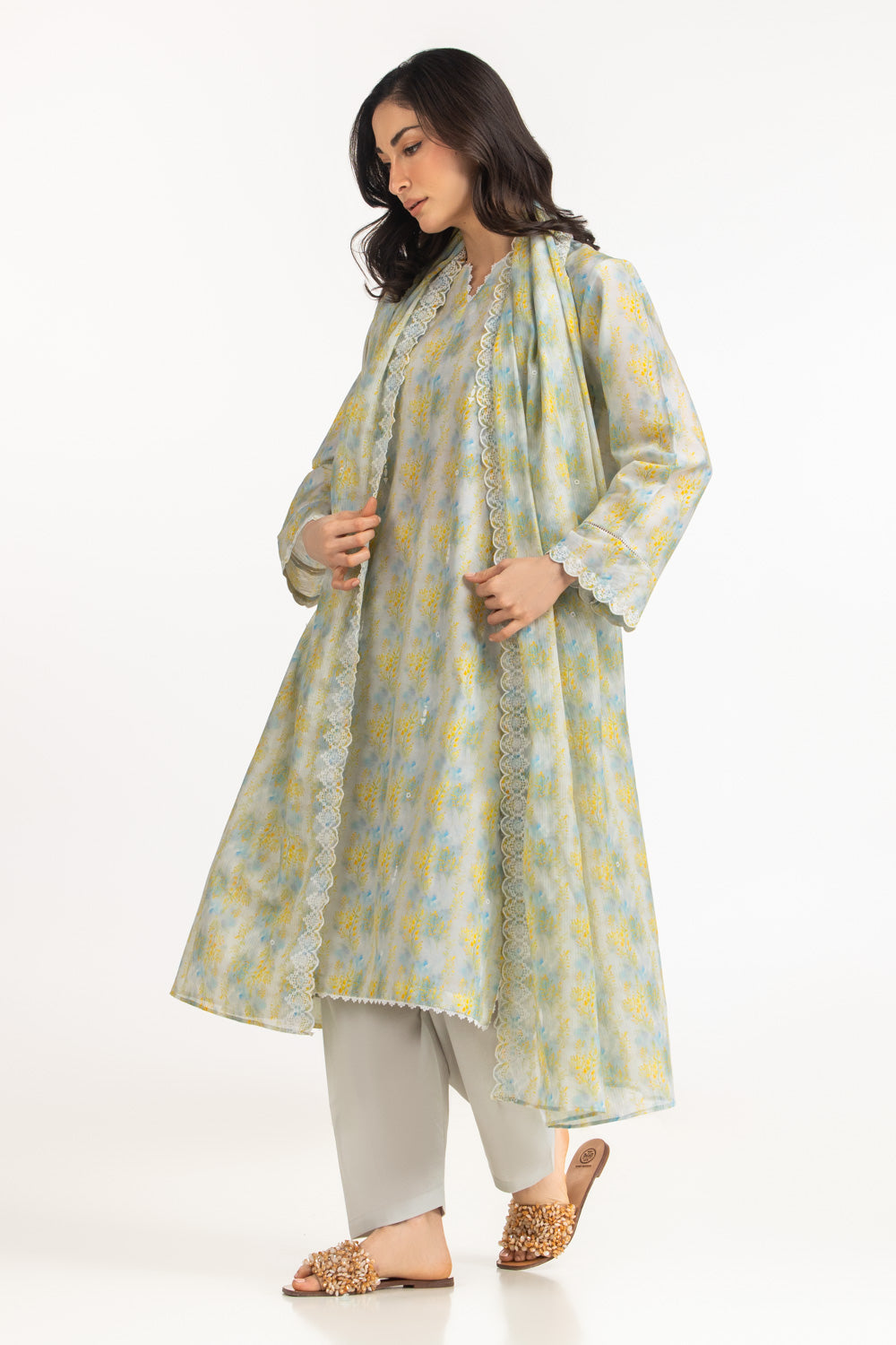 3Pc Lawn Printed Suit With Embroidered