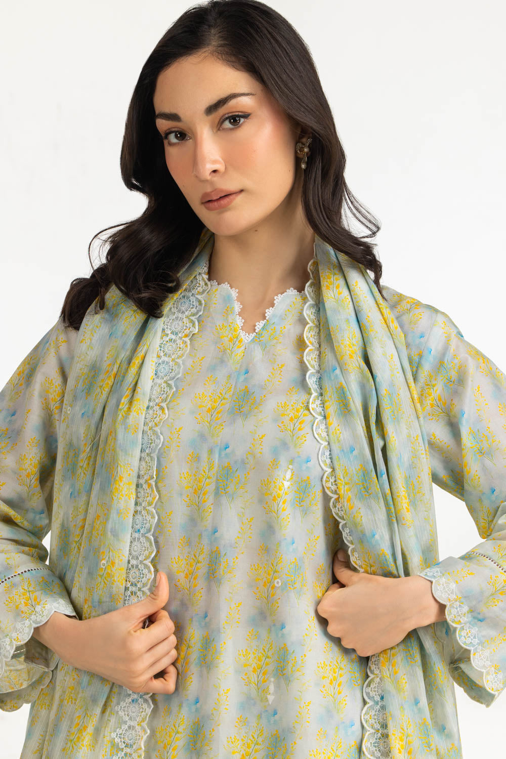 3Pc Lawn Printed Suit With Embroidered