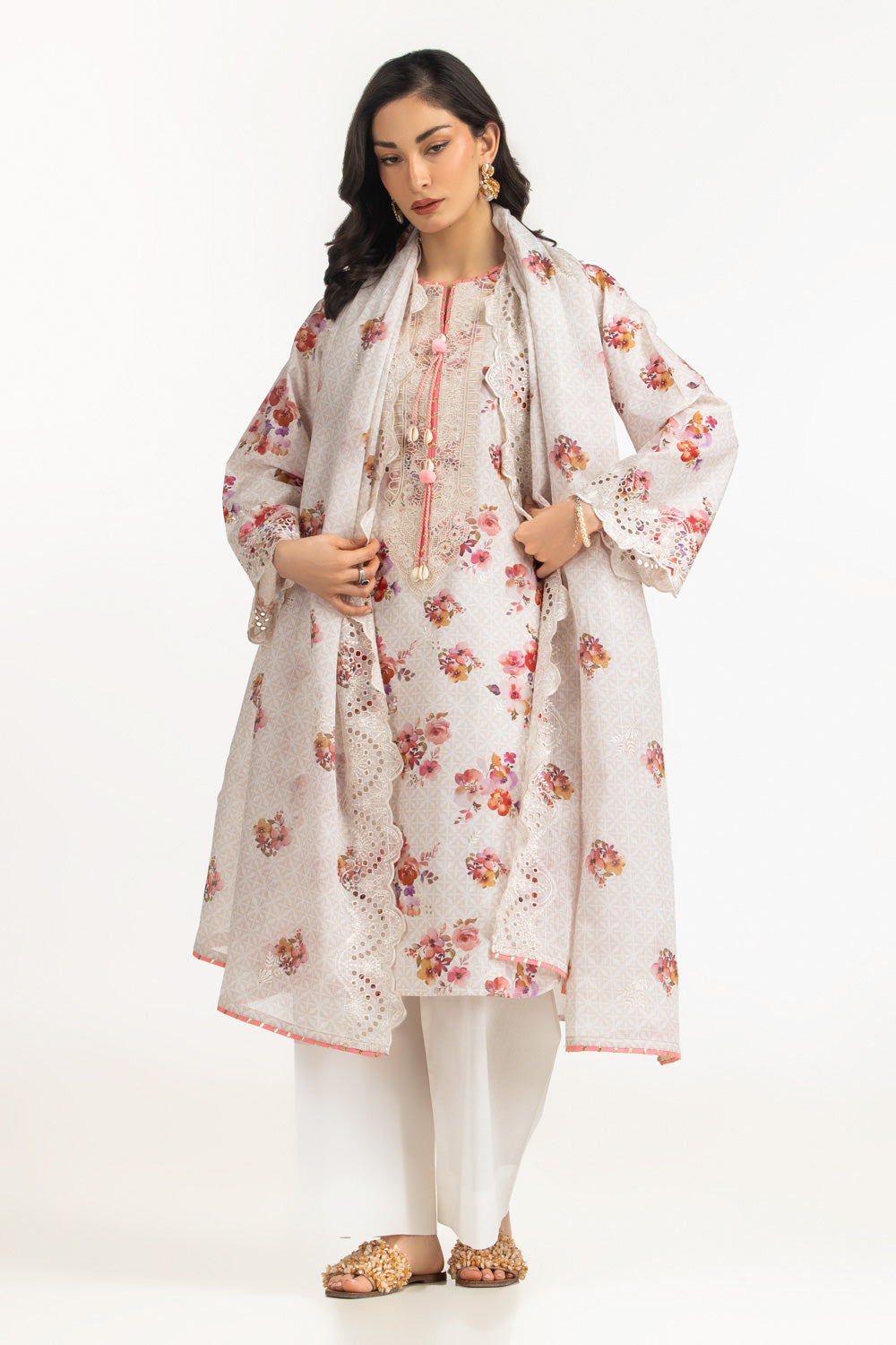 3Pc Lawn Printed Suit With Embroidered