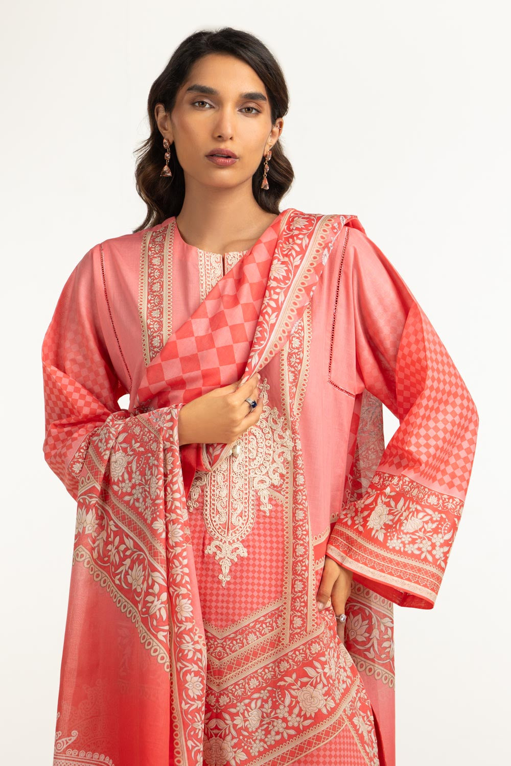 3Pc Lawn Printed Suit With Embroidered