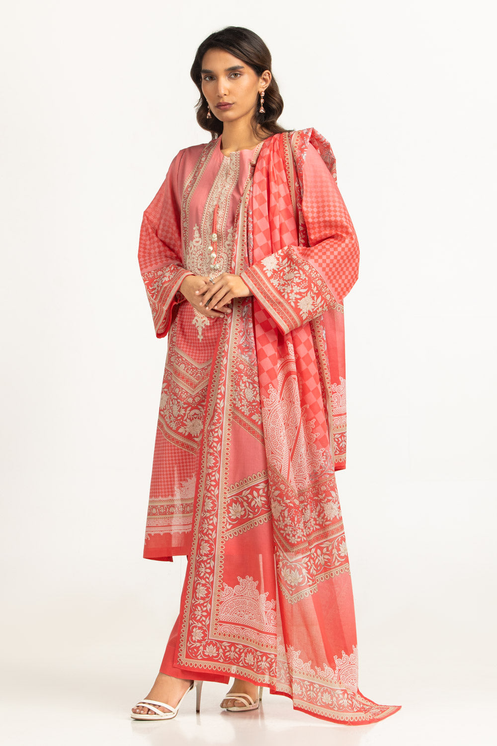 3PC Lawn Printed Suit With Embroidered