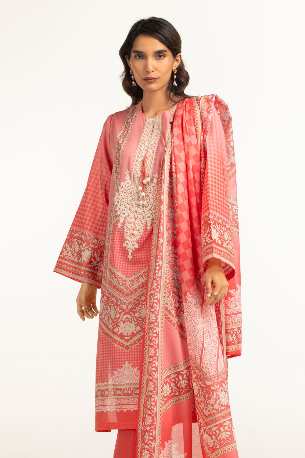 3Pc Lawn Printed Suit With Embroidered