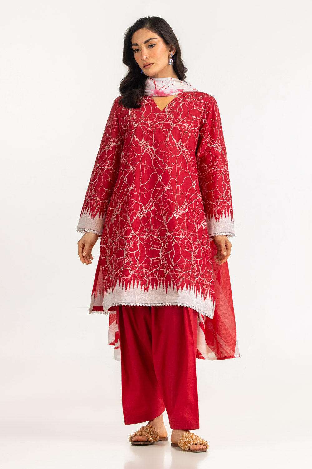 3Pc Lawn Printed Suit With Embroidered