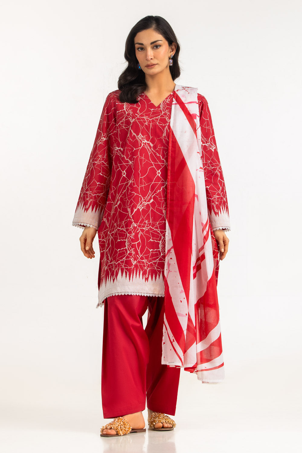 3Pc Lawn Printed Suit With Embroidered