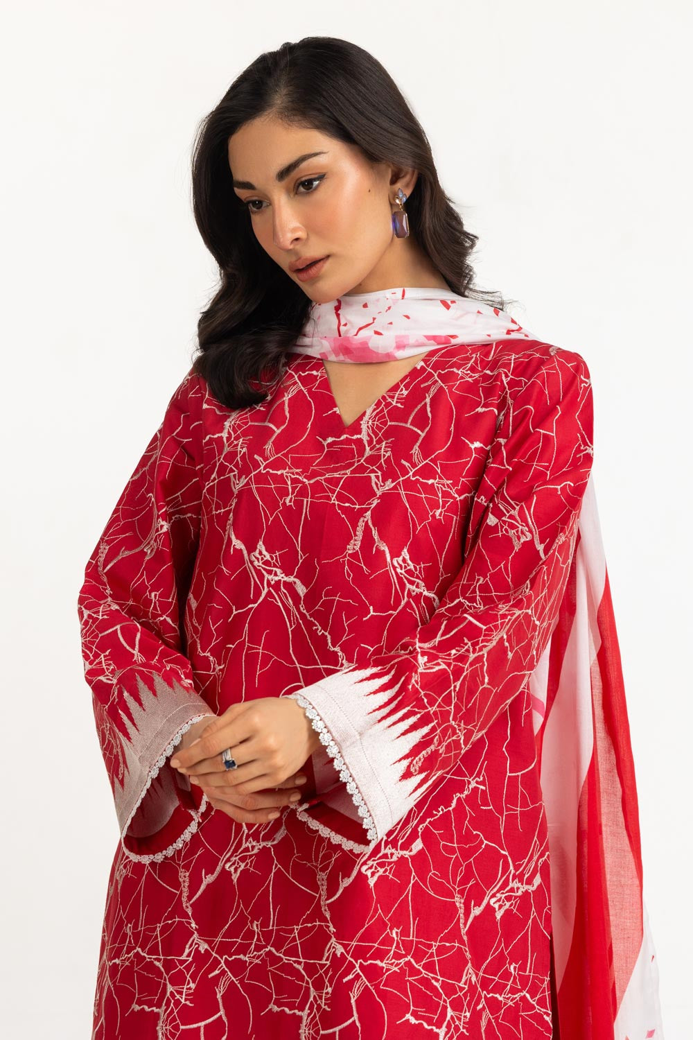 3Pc Lawn Printed Suit With Embroidered