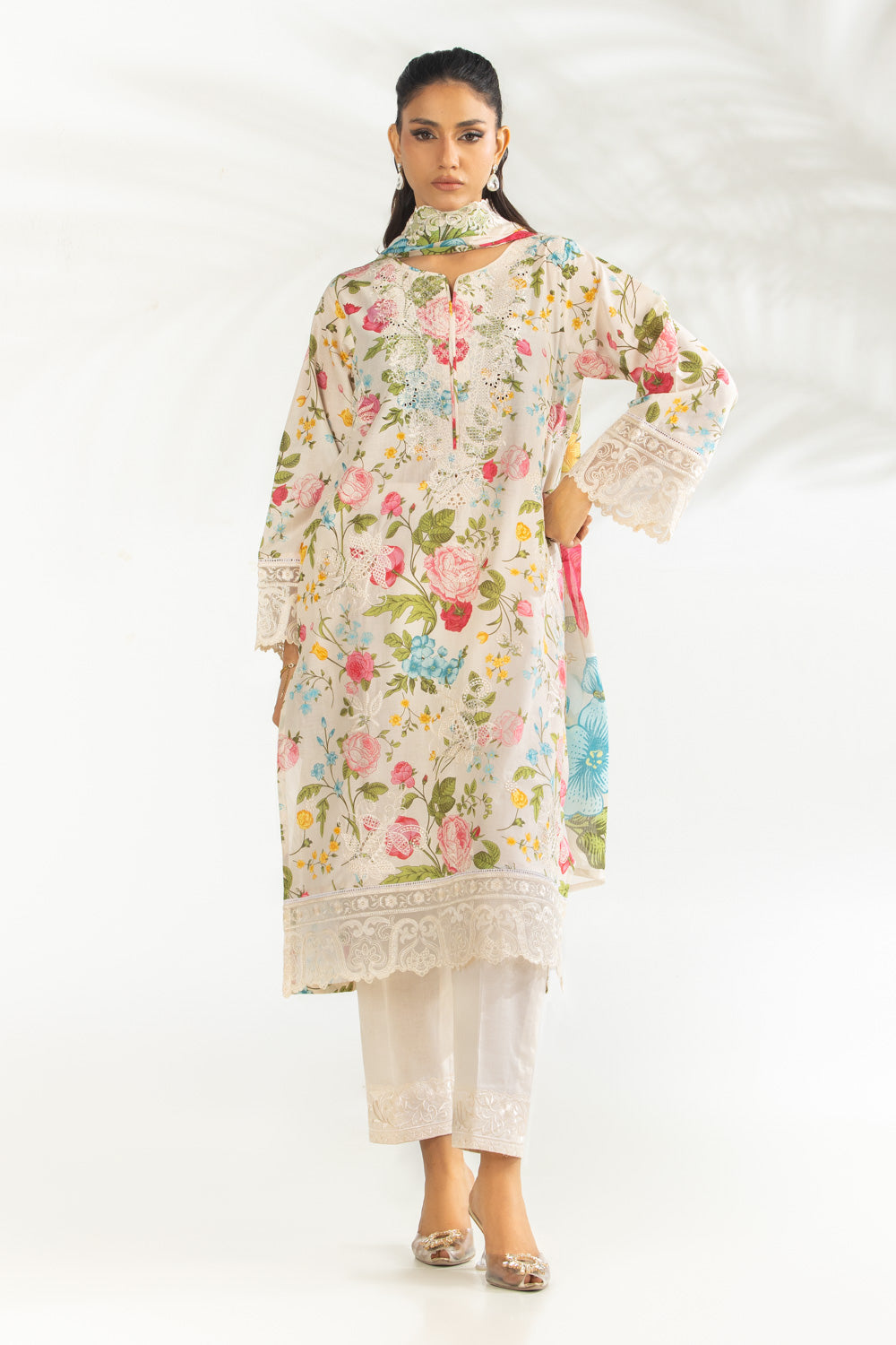 3Pc Lawn Printed Suit With Embroidered