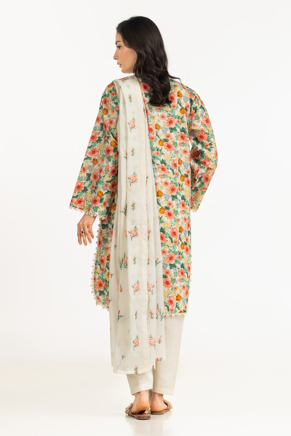 3Pc Lawn Printed Suit With Embroidered