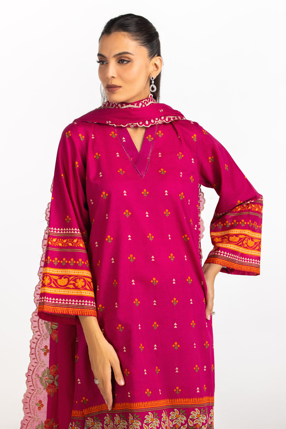 3Pc Lawn Printed Suit With Embroidered