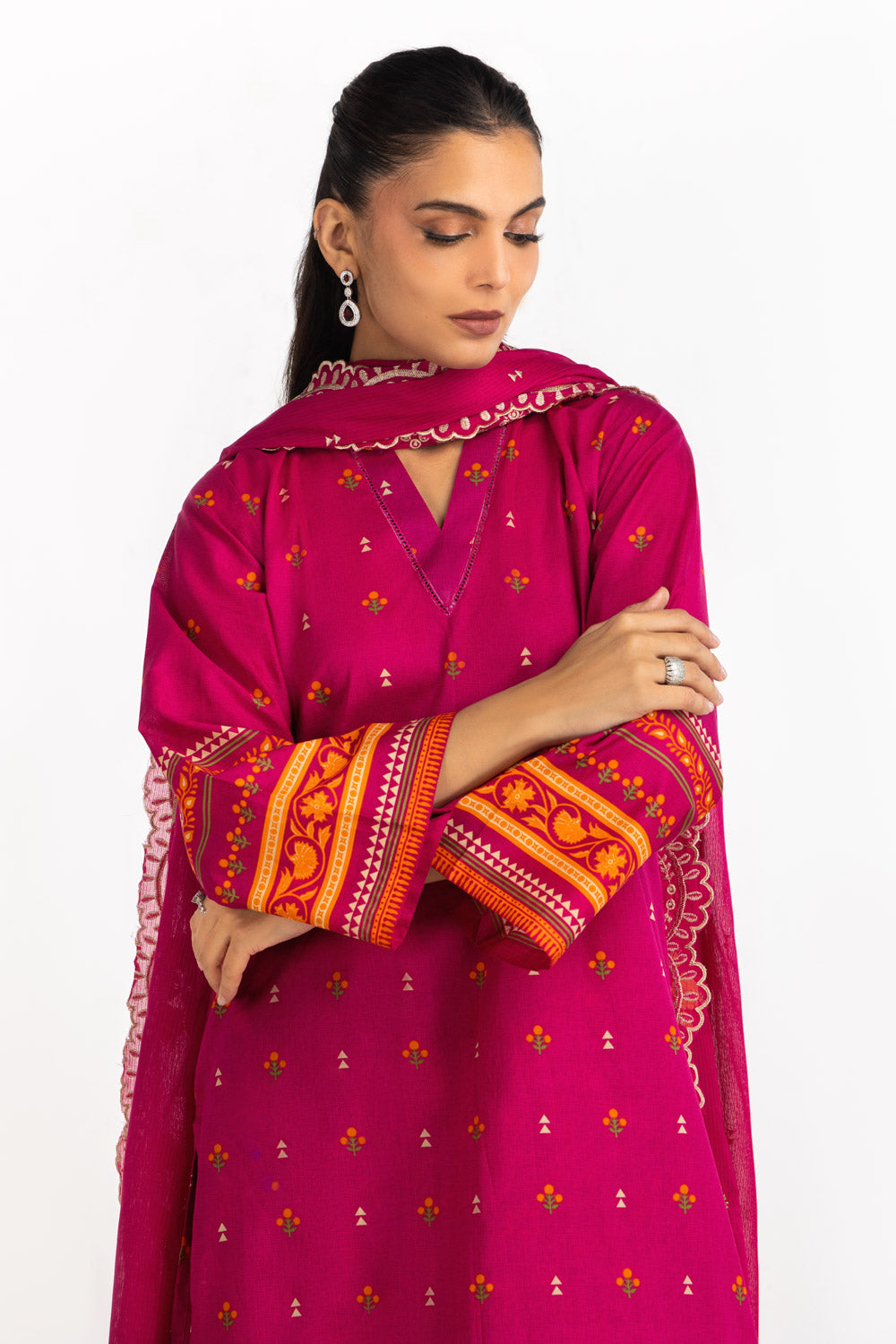3Pc Lawn Printed Suit With Embroidered
