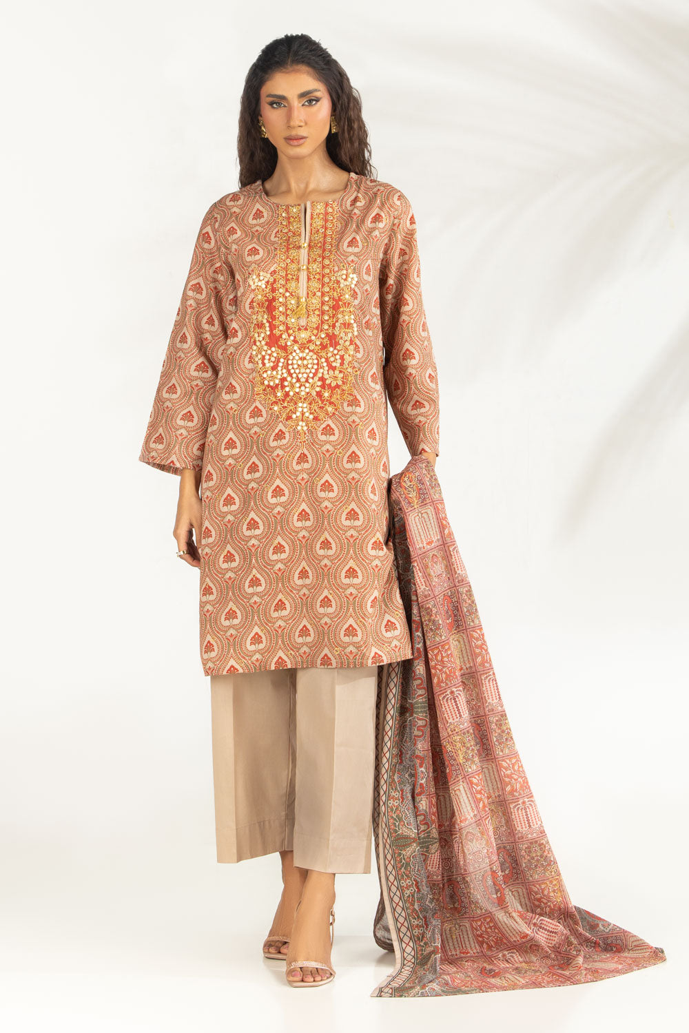 3Pc Lawn Printed Suit With Embroidered