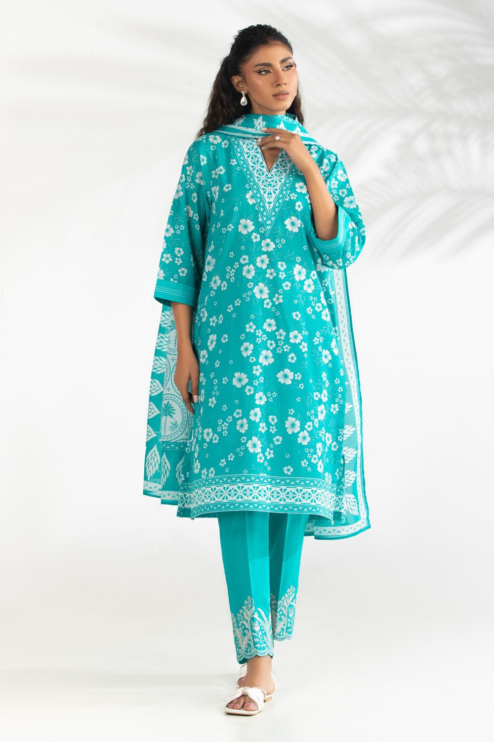 3PC Lawn Printed Suit With Embroidered