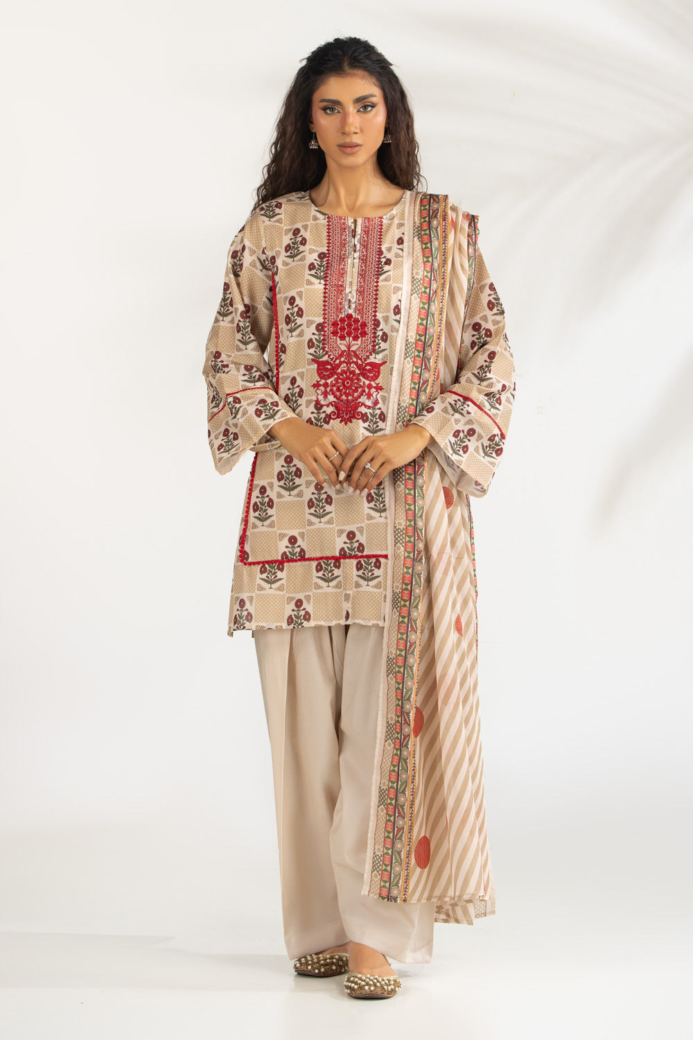 3PC Lawn Printed Suit With Embroidered