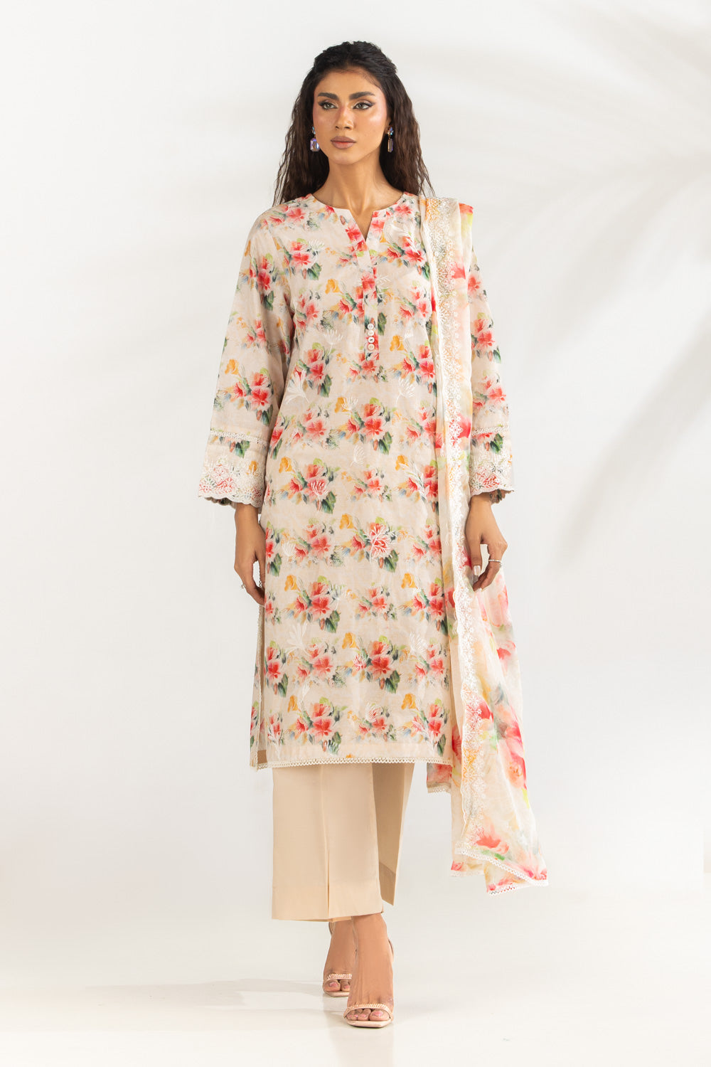 3PC Lawn Printed Suit With Embroidered